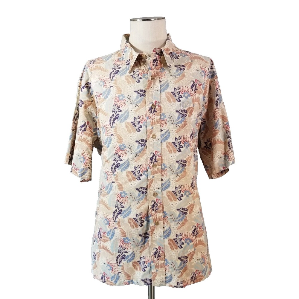Kahala Mens‎ Hawaiian Shirt XL Beige Floral Cotton Made Hawaii Aloha